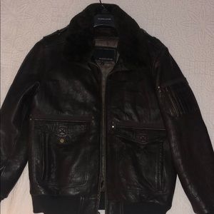 Brown Genuine Leather Aviator Jacket